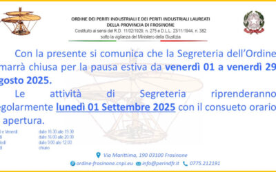 CHIUSURA ESTIVA ATTIVITA’ DI SEGRETERIA