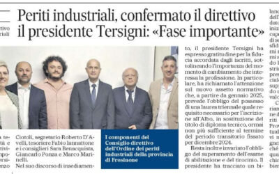 Periti Industriali, confermato il direttivo il presidente Tersigni: «Fase importante» articolo “Il Messaggero” 27.07.2025