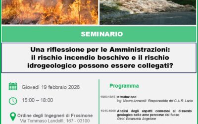 📌 Seminario organizzato dalla SOT di Frosinone | 19 febbraio 2026 – ore 15:00  Una riflessione per le Amministrazioni pubbliche: 🔥🌧Il rischio incendio boschivo e il rischio idrogeologico possono essere collegati? 🗣 Intervento del Per. Ind. Aldo Antonetti, già Sostituto Direttore Antincendio dei VV.F.