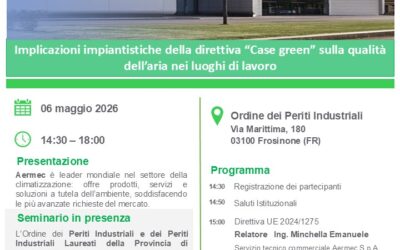 06 maggio 2026 Implicazioni impiantistiche della direttiva “Case green” sulla qualità dell’aria nei luoghi di lavoro